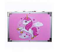 Набор для творчества в алюминиевом чемодане Единорог 145 предметов Розовый (P145EEE)