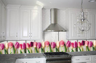 Вініловий кухонний фартух Тюльпани (ПВХ плівка самоклеюча скіналі для кухні) 600*2000 мм