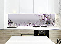 Кухонний фартух Ніжна Магнолія (наклейки плівка для кухні фіолетові квіти 3Д квіти для кухні) 600*2000мм
