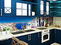 Кухонный фартук Завораживающая Греция (скинали из пленки для кухни винил наклейки синее море белые дома)