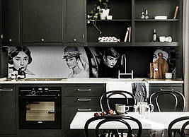 Вініловий кухонний фартух Одрі Хепберн скіналі для кухні наклейка ПВХ персонажі ретро Чорно-білий 600*2000 мм