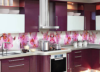 Кухонний фартух Орхідея Сакраменто (фотодрук наклейка на стінову панель кухні рожеві квіти) 600*2000 мм