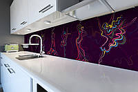 Кухонный фартук ПВХ Силуэты (скинали для кухни наклейка ПВХ) нарисованные девушки Люди Фиолетовый 600*2000 мм