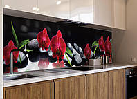 Кухонный фартук Алая Орхидея черные камни орхидеи темный наклейка на стеновую панель кухни цветы 600*2000 мм
