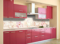 Кухонный фартук ПВХ Розовый Париж (скинали для кухни наклейка ПВХ) карандаш цветы рисунок Коллаж 600*2000 мм