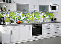 Кухонный фартук Лаймы Мята Вода (наклейка виниловая скинали для кухни) цитрусы капли зеленый 600*2000 мм