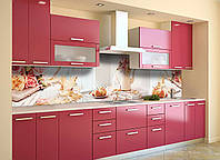 Виниловый кухонный фартук Груши скинали для кухни наклейка ПВХ Розы Натюрморт Розовый 600*2000 мм