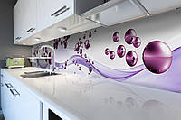 Кухонный фартук Фиолетовые Сферы (виниловая пленка наклейка скинали ПВХ) шары Абстракция 600*2000 мм