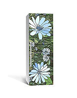3Д наклейка на холодильник Голубые Цветы витраж (ПВХ самоклеющаяся виниловая пленка) трава Зелёный 60х180 см