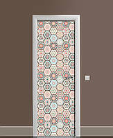 Наклейка на двери Азулежу Соты Пэчворк виниловая пленка с ламинацией 60*180 см Геометрия Бежевый