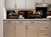 Кухонный фартук Чай специи виниловый самоклеющийся ПВХ наклейка пленка скинали для кухни черный 600*2000 мм