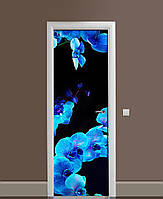 Наклейка на двери Синяя орхидея виниловая пленка с ламинацией 60*180 см цветы Синий