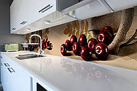 Виниловый кухонный фартук Спелые Яблоки (скинали для кухни наклейка ПВХ) красные фрукты Бежевый 600*2000 мм