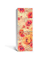 Наклейка на холодильник Крупные Маки пленка самоклейка ПВХ с ламинацией 60х180 см цветы Красный