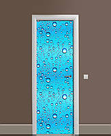 ПВХ наклейки на двери Капли воды Роса виниловая пленка с ламинацией 60*180 см Текстуры Голубой