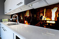 Кухонный фартук ПВХ самоклеющийся Бокалы (скинали для кухни наклейка ПВХ) огонь вечер коричневый 600*2000 мм