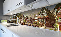 Виниловый 3Д кухонный фартук Старинная Европа пленка ПВХ скинали дома Архитектура Бежевый 600*2000 мм