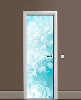 ПВХ наклейки на двери Бирюзовая дымка цветы виниловая пленка с ламинацией 60*180 см Абстракция Голубой