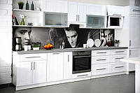 Кухонный фартук самоклеющийся Элвис Пресли скинали для кухни наклейка ПВХ ретро певцы серый 600*2000 мм
