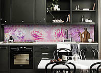 Виниловый кухонный фартук Пионы Фотопленка декоративная пленка наклейка скинали ПВХ цветы Розовый 600*2000 мм