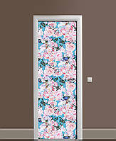 Декоративная наклейка для двери Бирюза и акварель розы самоклеющаяся пленка с ламинацией 60*180 см Розовый