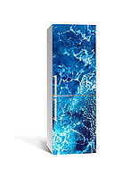 Виниловая наклейка на холодильник Бурлящий океан волны пленка самоклейка ПВХ с ламинацией 60х180 см Море Синий