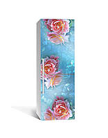Виниловая наклейка на холодильник Крупные пышные розы пленка ПВХ с ламинацией 60х180 см Цветы Голубой