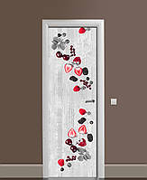 Декоративна наклейка для дверей Ягоди на Бетоні самоклеюча плівка з ламінацією 60*180 см Текстури Сірий