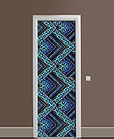 Интерьерная наклейка на двери Бирюзовый орнамент самоклеющаяся пленка с ламинацией 60*180 см Геометрия Синий