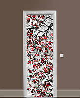 Декоративна наклейка для дверей Гілки на вітражах червоні Листя ПВХ плівка 60*180 см Рослини Сірий