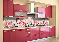 Виниловый кухонный фартук самоклеющийся Бутоны Розовые Розы (скинали для кухни наклейка ПВХ) цветы 600*2000 мм