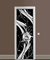 ПВХ наклейки на двери Черно-белая Роза Линии самоклеющаяся пленка с ламинацией 60*180 см Абстракция Черный
