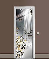 Наклейка на двери Бронзовые цветы самоклеющаяся пленка с ламинацией 60*180 см Абстракция Серый