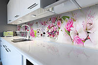 Виниловый кухонный фартук Цветочные букеты скинали для кухни наклейка ПВХ розы цветы сладости Розовый 600*2000