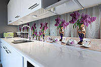 Вініловий кухонний фартух Букети Бузки скіналі для кухні наклейка ПВХ морозиво натюрморт Фіолетовий 600*2000 мм