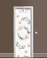 Декоративная наклейка для двери Розы на белом фоне самоклеющаяся пленка с ламинацией 60*180 см Цветы Белый