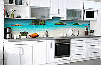 Виниловый кухонный фартук Белый Песок самоклеющаяся пленка ПВХ скинали 3Д пляж острова Море Голубой 600*2000