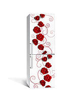 Наклейка на холодильник 3Д Розы Завитки пленка самоклейка ПВХ с ламинацией 60х180 см Цветы Красный