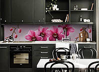 Виниловый кухонный фартук Крупные Розовые Орхидеи виниловый скинали для кухни наклейка ПВХ цветы 600*2000 мм