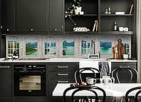 Вініловий кухонний фартух Вікно в Середзем'ї декоративна плівка скіналі ПВХ Арки Море Зелений 600*2000 мм