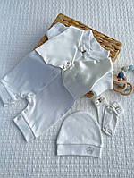 Летний трикотажный песочник "Даниэль" 3 предмета, на выписку или крестины для мальчика. Молочный. 56 размер