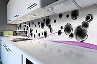Кухонный фартук Черные Сферы (виниловая пленка наклейка скинали ПВХ) шары абстракция Фиолетовый 600*2000 мм