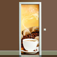 Наклейка на двері кава 02 повнокольоровий вінілова плівка ПВХ декор дверей скинали 60*180 см