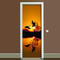 Наклейка на дверь Журавли полноцветная виниловая пленка ПВХ декор двери скинали 60*180 см