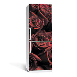 Вінілова наклейка на холодильник Червоні троянди ламінована подвійна ПВХ плівка самоклеюча 60х180 см