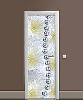 Виниловая 3D наклейка на двери Серебряные бусы интерьерная пленка ПВХ цветы хризантемы Серый 60*180 см