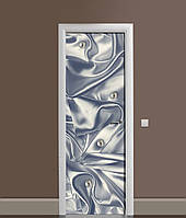 3Д наклейка на дверь Нежный Шелк Жемчуг самоклеющаяся виниловая пленка ПВХ Текстуры Синий 60*180 см