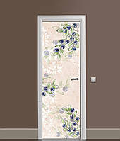 3Д наклейка на дверь Черника на веточке самоклеющаяся виниловая пленка ПВХ Ягоды Бежевый 60*180 см