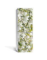Виниловая 3D наклейка на холодильник Белая Сакура интерьерная пленка цветущие ветки вишни Зелёный 60х180 см