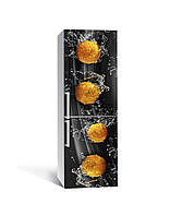 3Д наклейка на холодильник Мандарины Брызги виниловая пленка ПВХ вода цитрусы Фрукты Черный 60х180 см